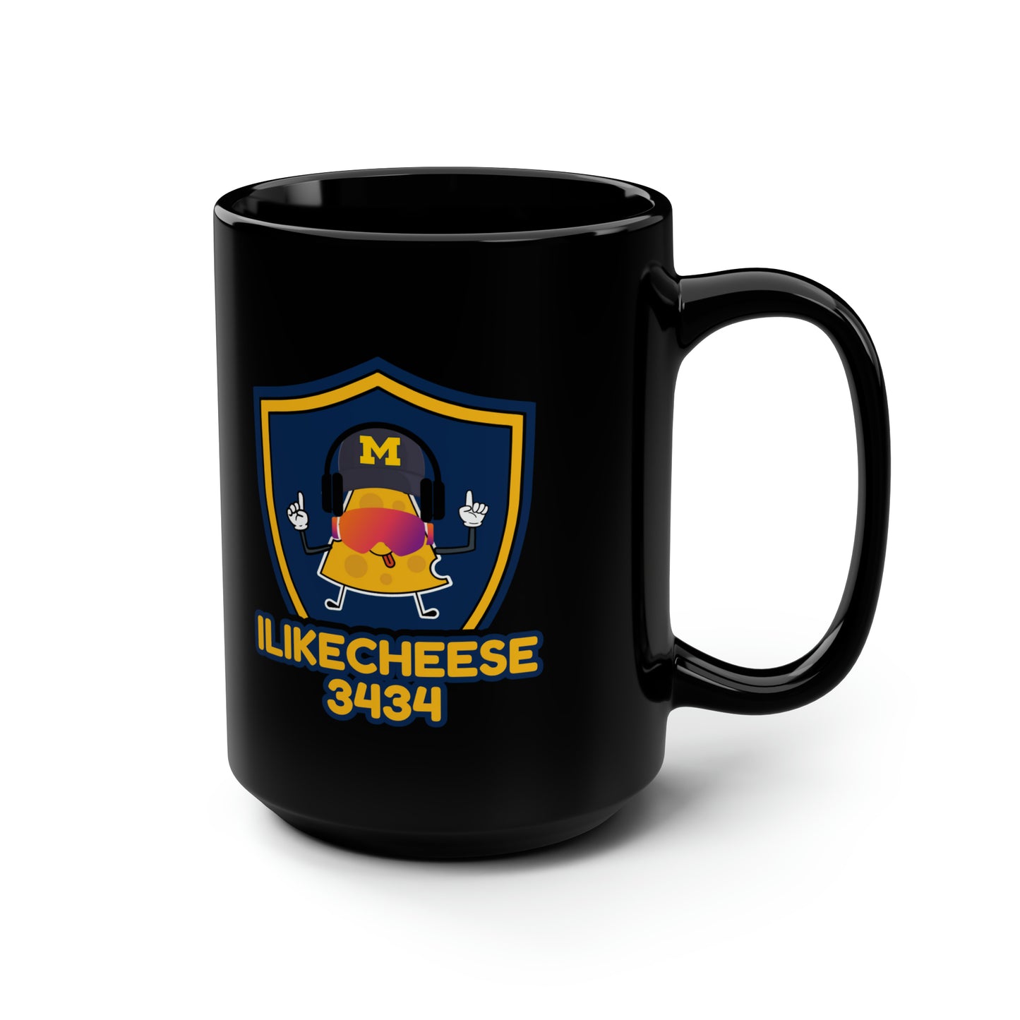 ILikeCheese3434 Black Mug, 15oz