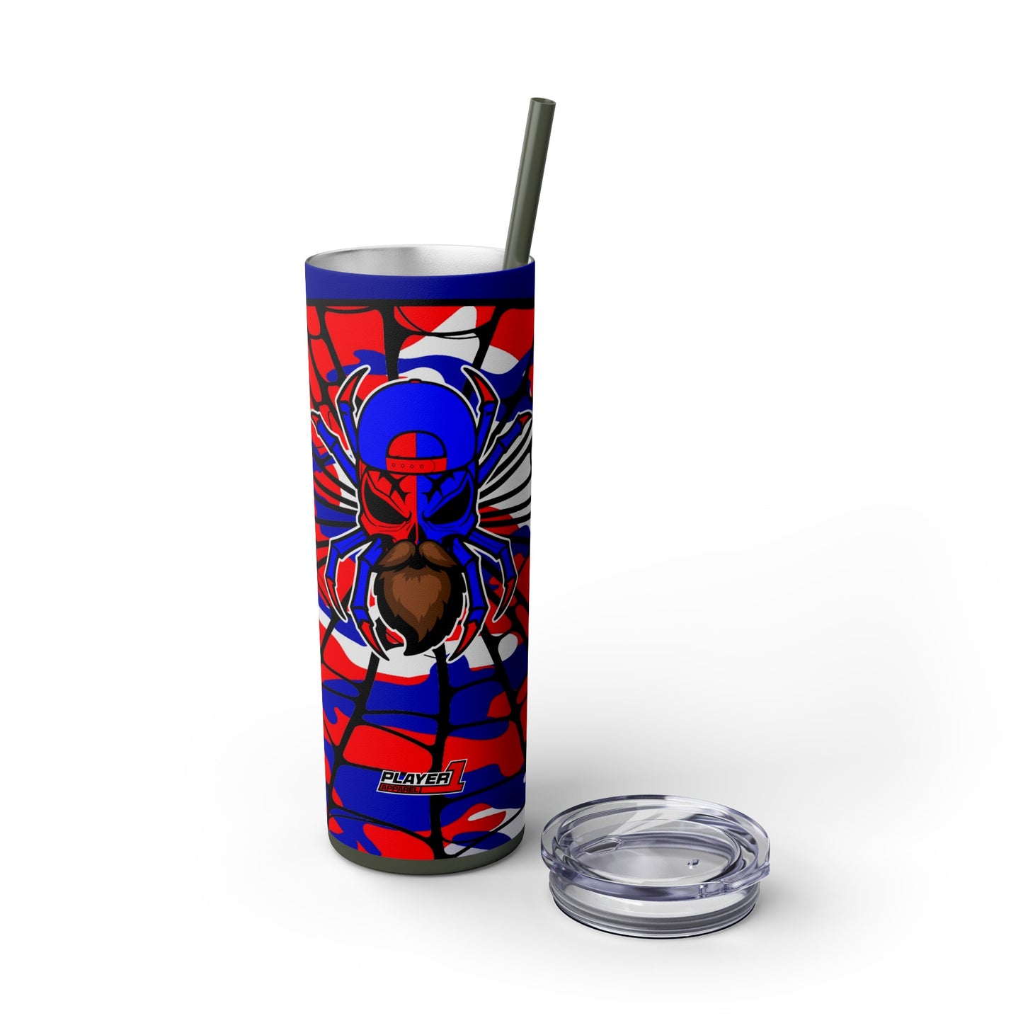 Spiderman8888 Skinny Tumbler with Straw, 20oz