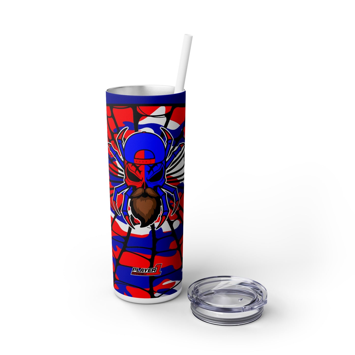 Spiderman8888 Skinny Tumbler with Straw, 20oz