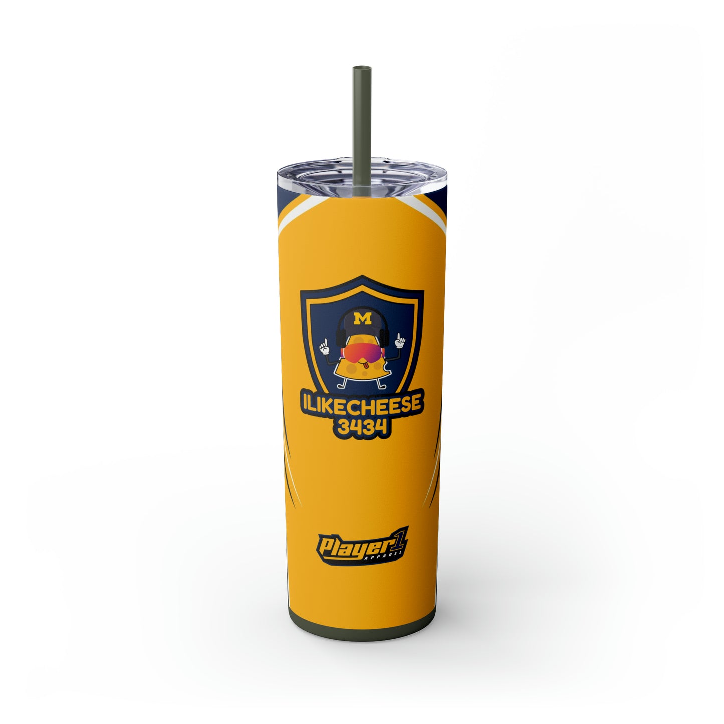 ILikeCheese3434 Skinny Tumbler with Straw, 20oz