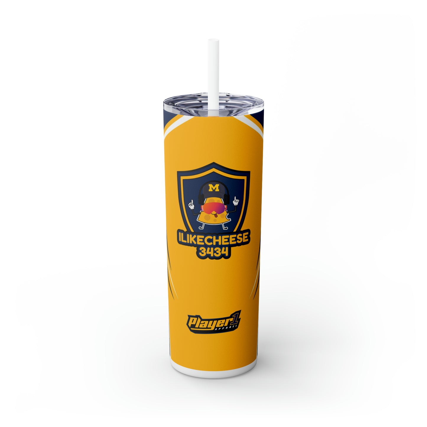 ILikeCheese3434 Skinny Tumbler with Straw, 20oz