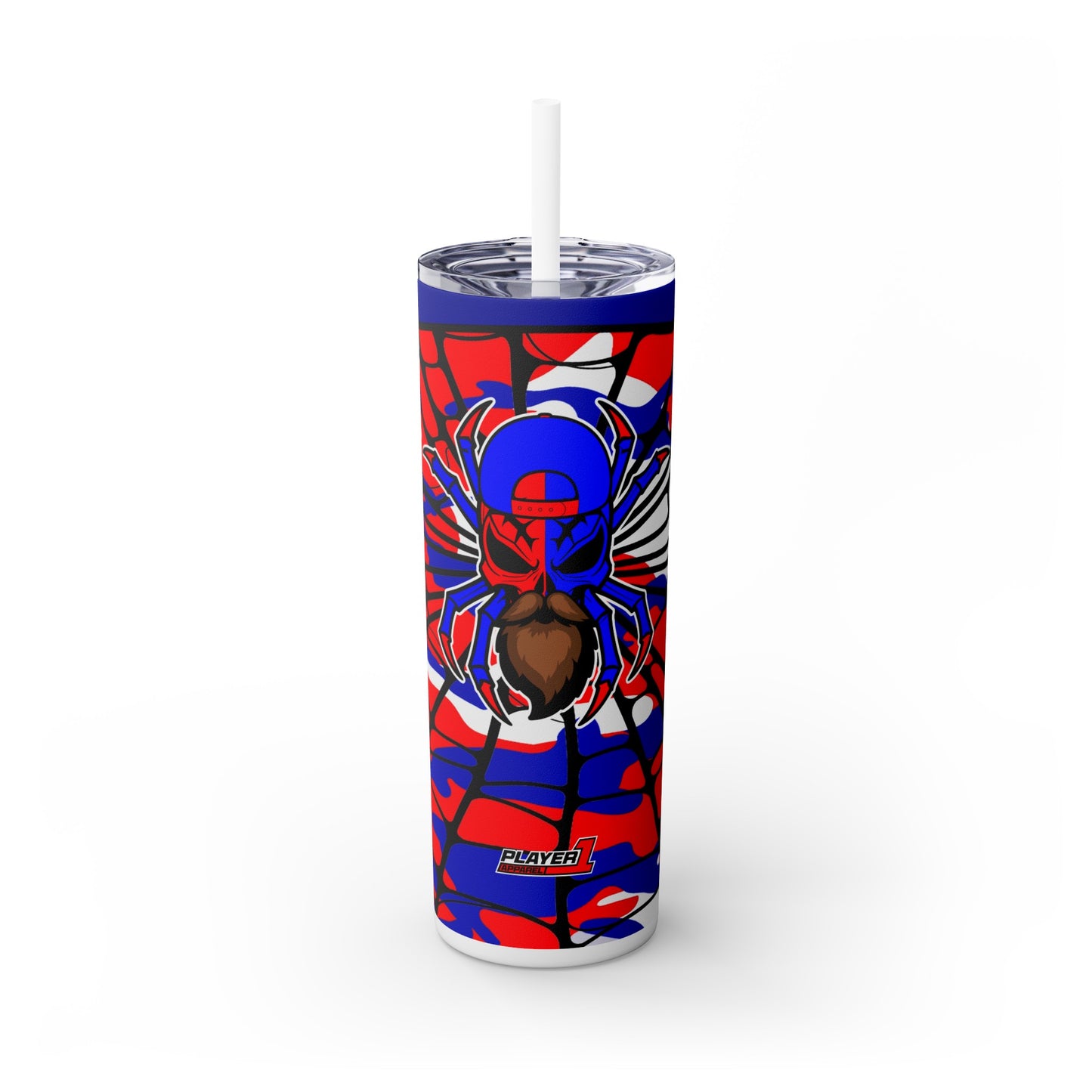 Spiderman8888 Skinny Tumbler with Straw, 20oz