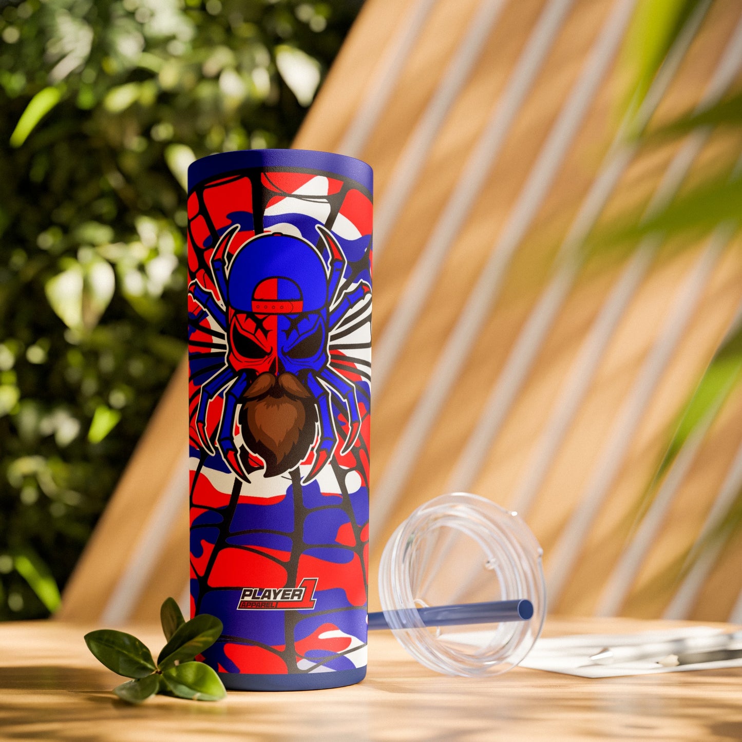 Spiderman8888 Skinny Tumbler with Straw, 20oz