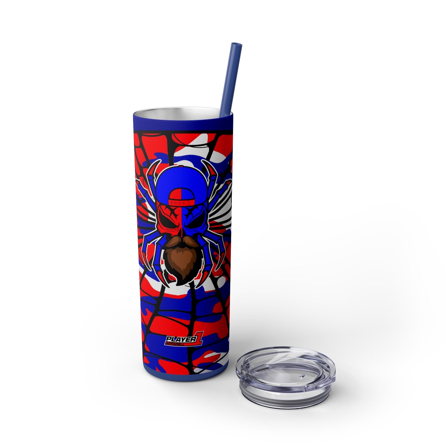 Spiderman8888 Skinny Tumbler with Straw, 20oz