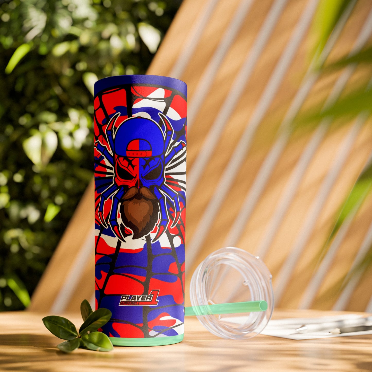 Spiderman8888 Skinny Tumbler with Straw, 20oz