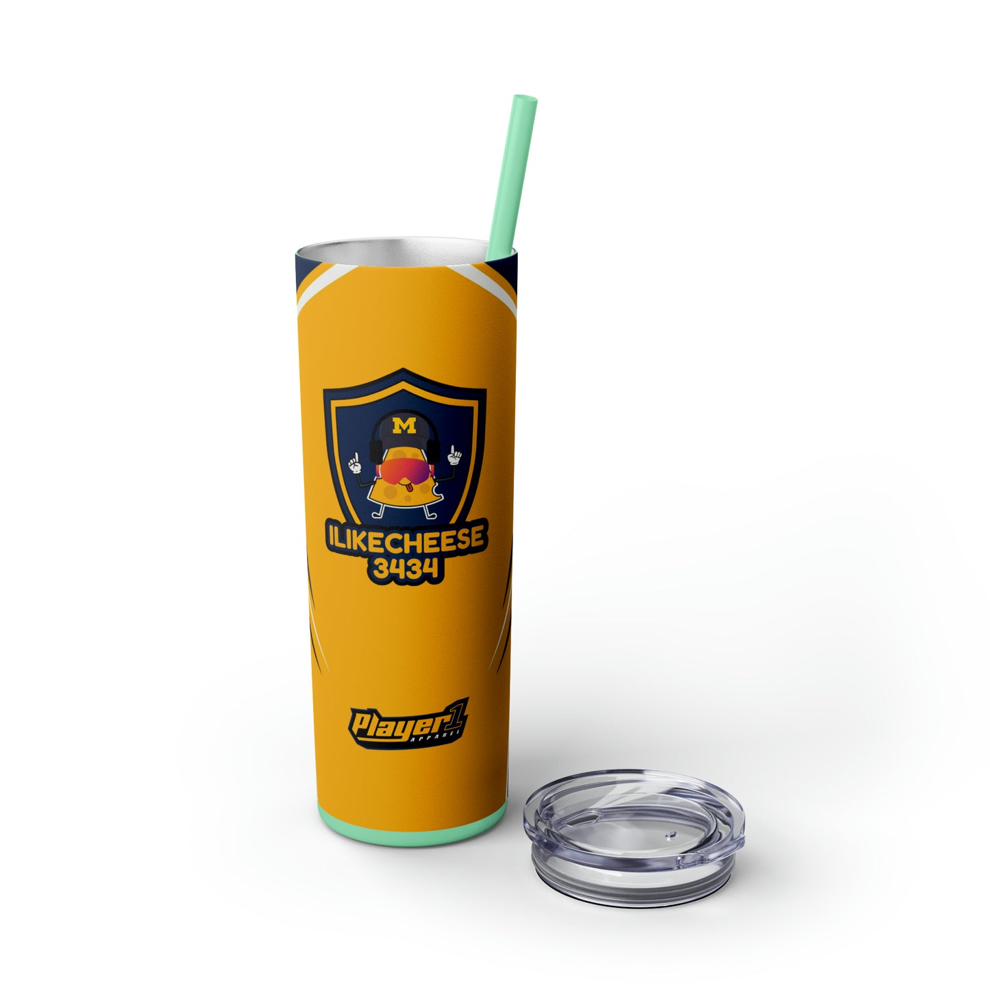 ILikeCheese3434 Skinny Tumbler with Straw, 20oz