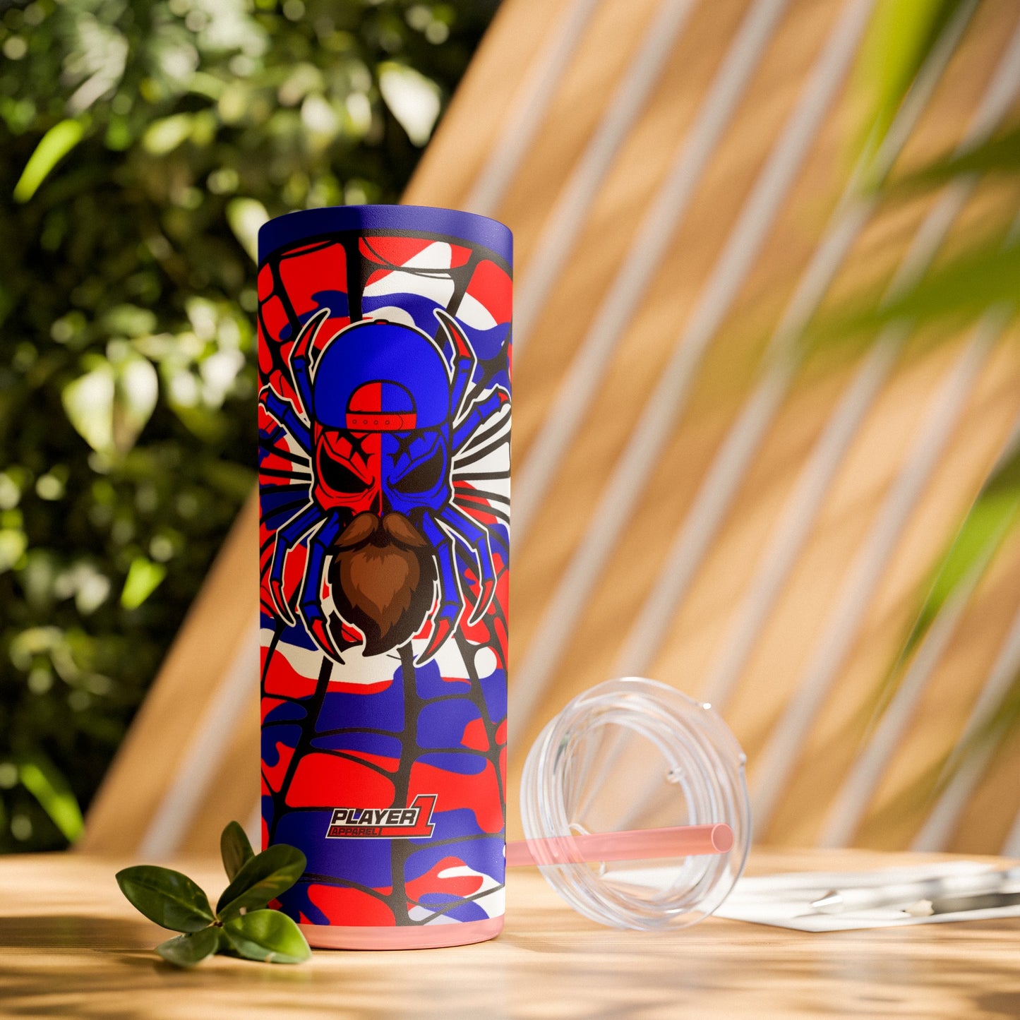 Spiderman8888 Skinny Tumbler with Straw, 20oz