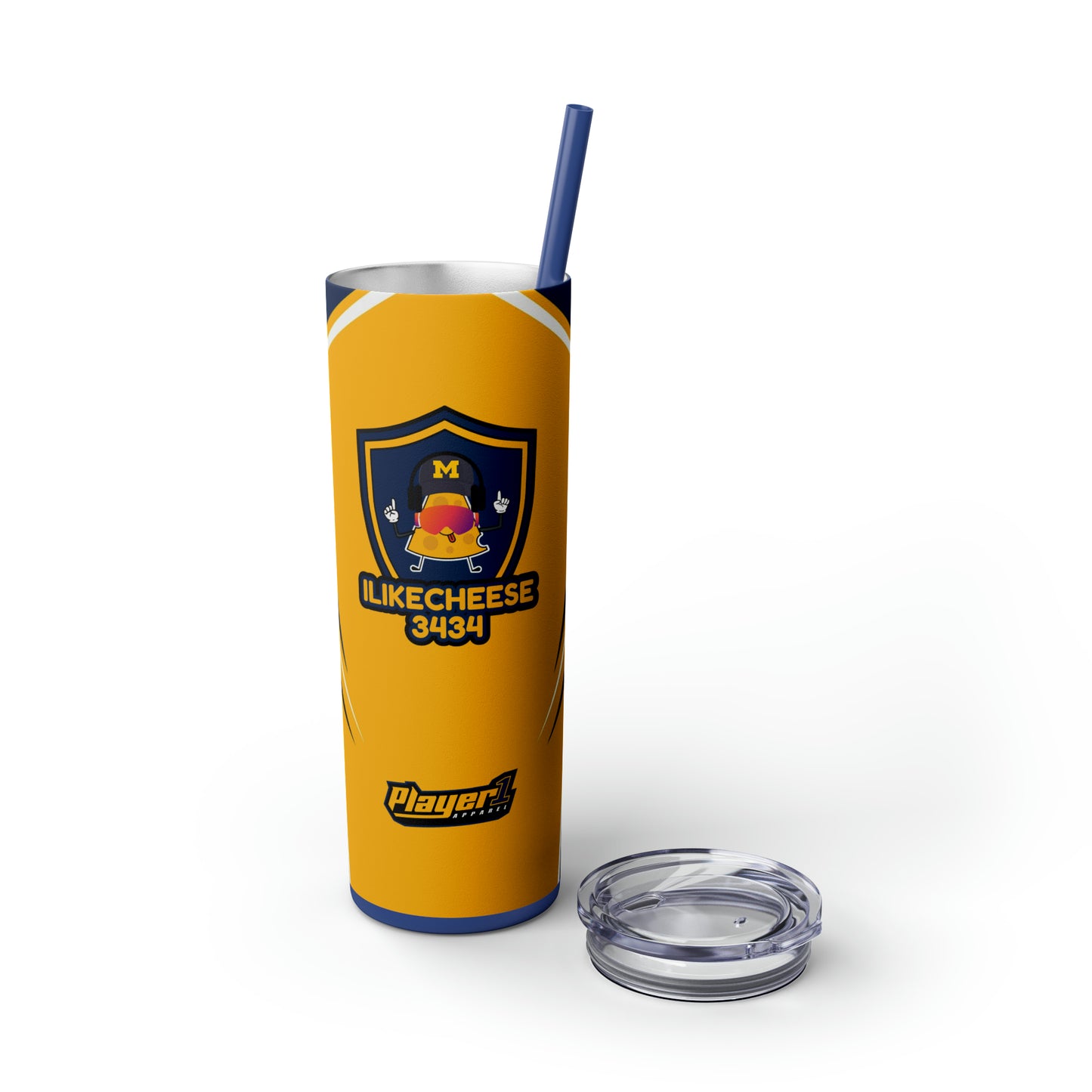 ILikeCheese3434 Skinny Tumbler with Straw, 20oz