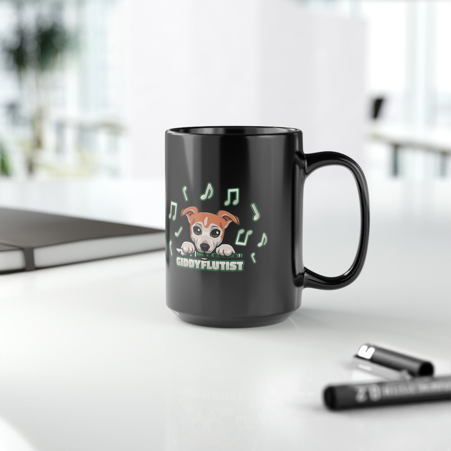 GiddyFlutist Notes Black Mug, 15oz