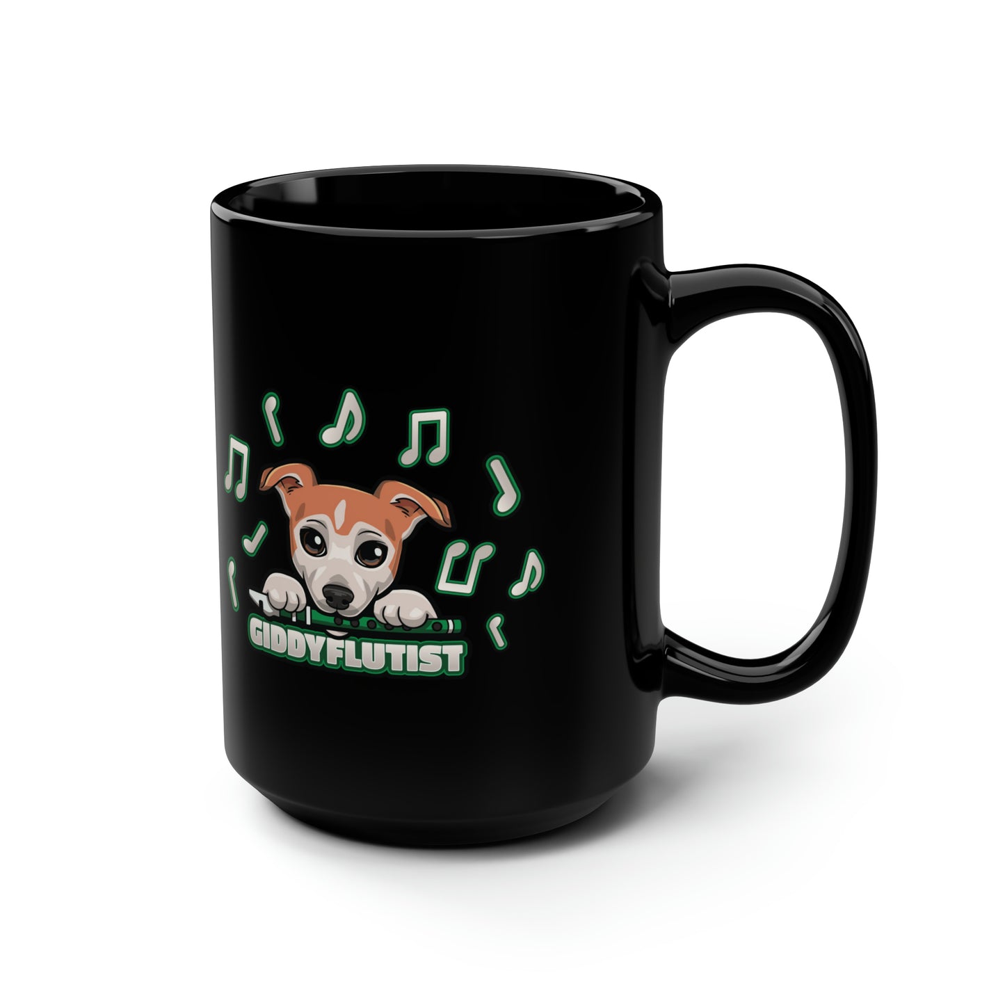 GiddyFlutist Notes Black Mug, 15oz