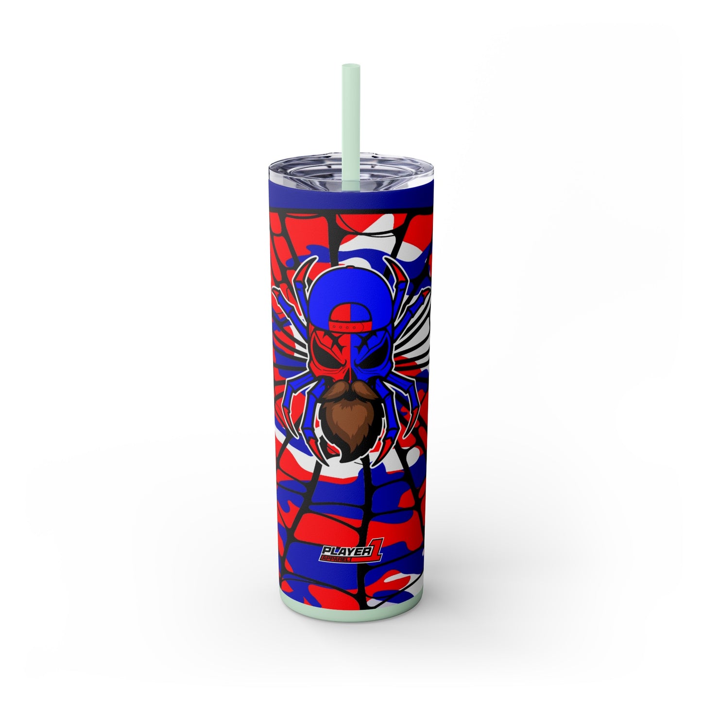 Spiderman8888 Skinny Tumbler with Straw, 20oz