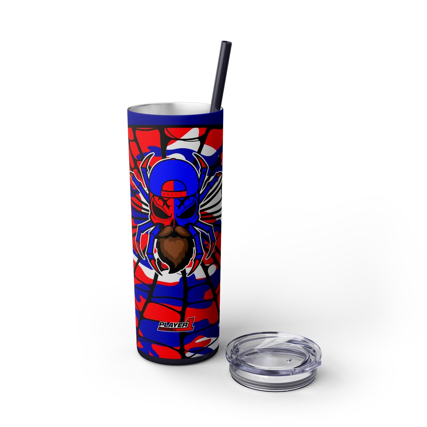 Spiderman8888 Skinny Tumbler with Straw, 20oz