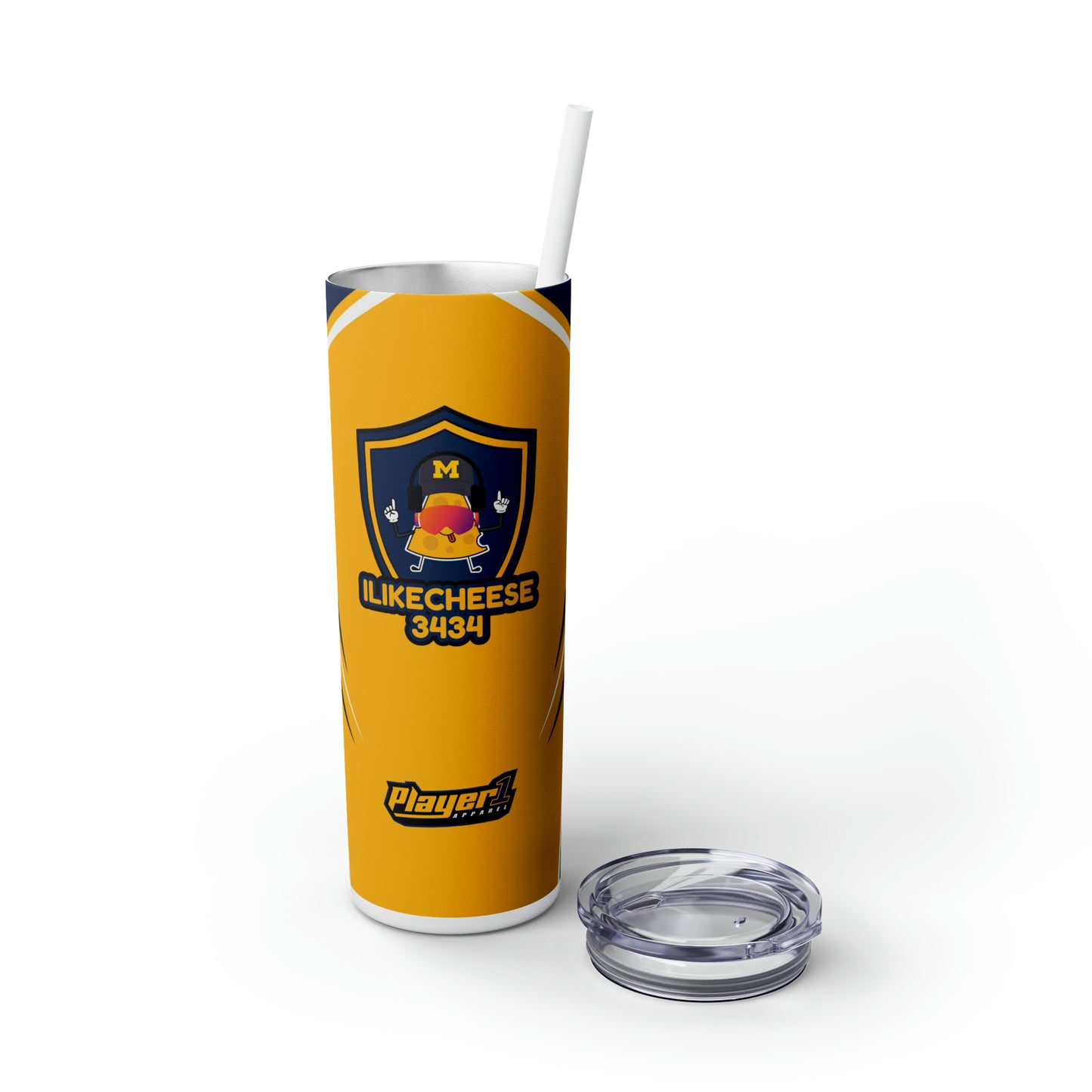 ILikeCheese3434 Skinny Tumbler with Straw, 20oz