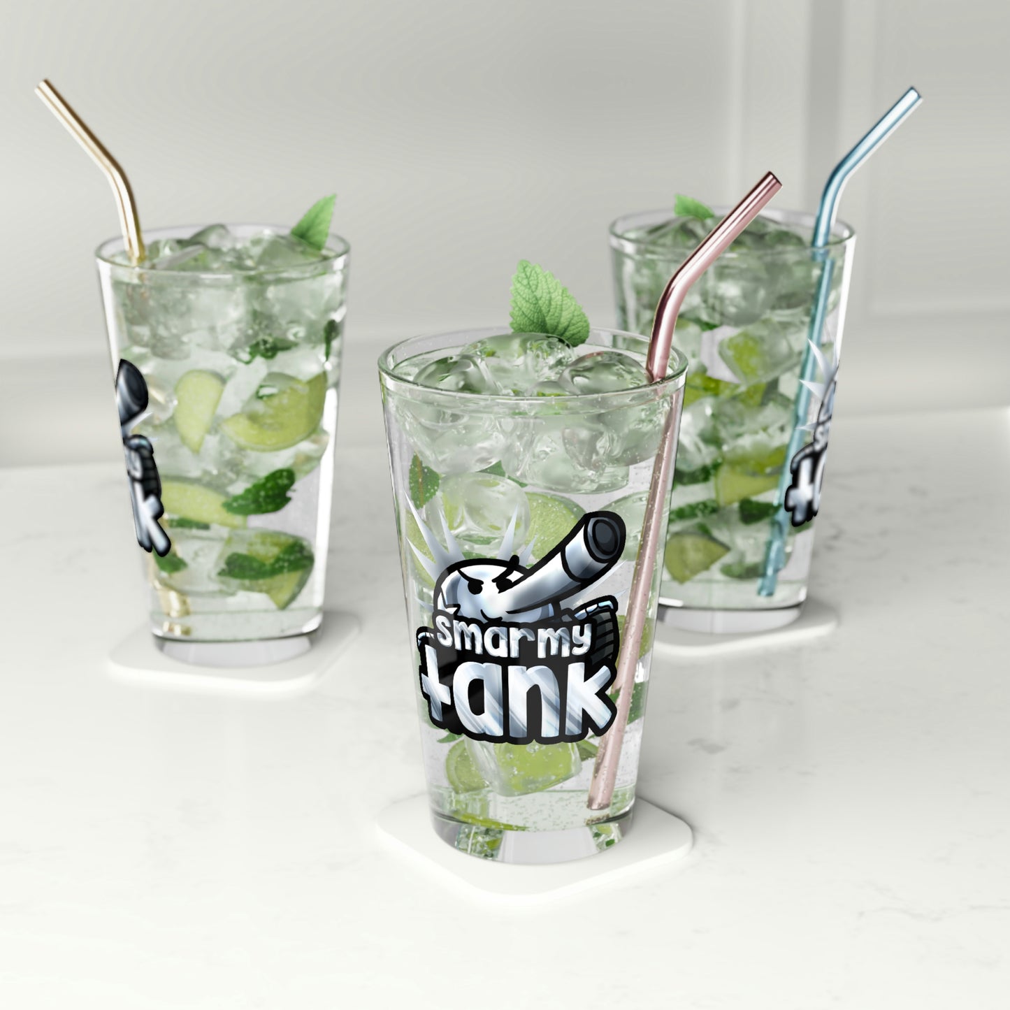 Chrome Smarmy Tank Pint Glass, 16oz