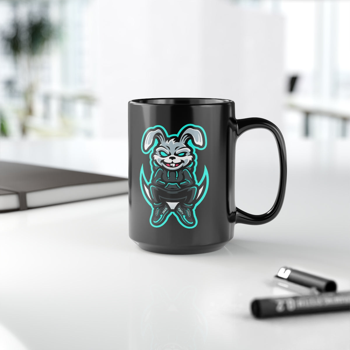 JakeForty Rabbit Black Mug, 15oz
