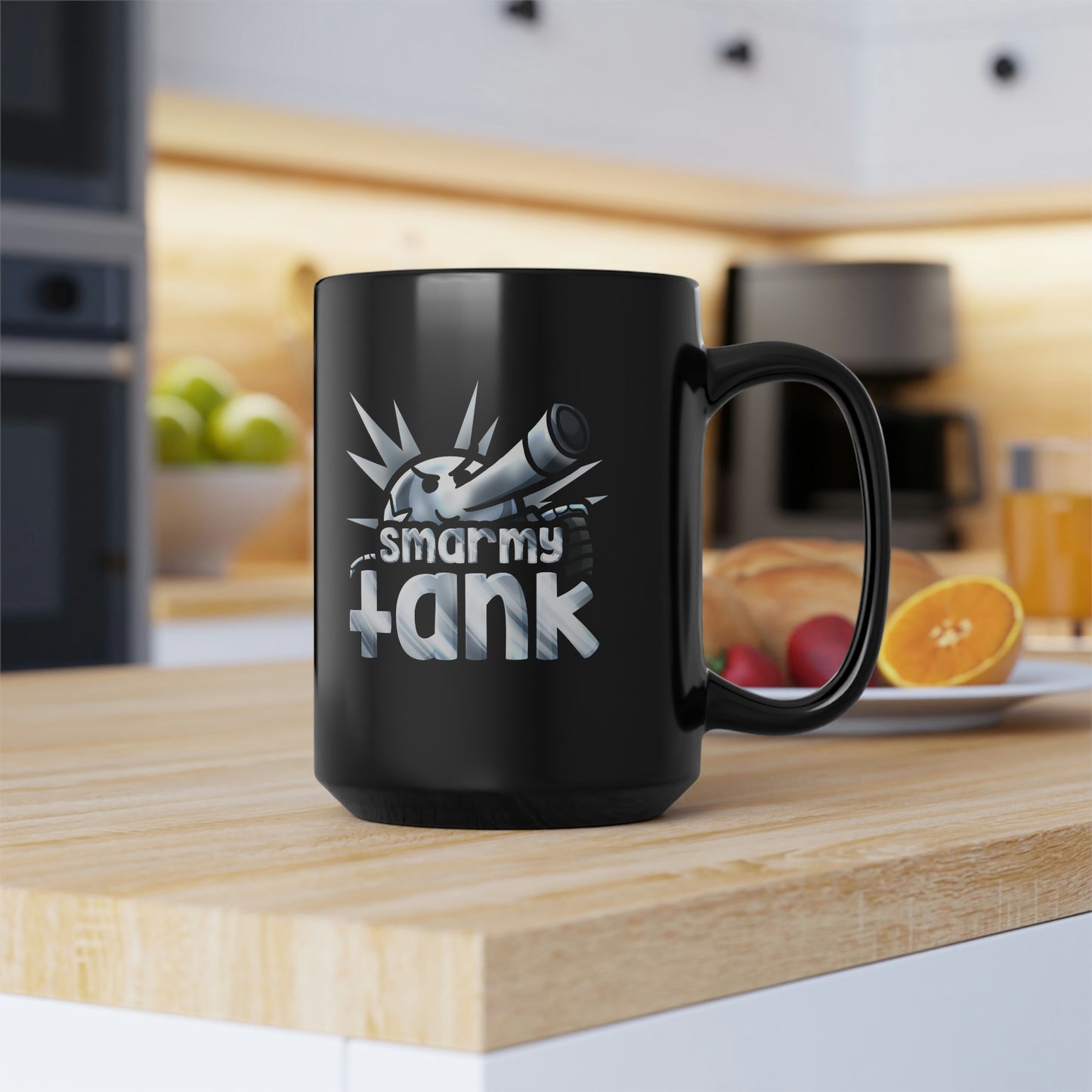 Chrome Smarmy Tank Black Mug, 15oz