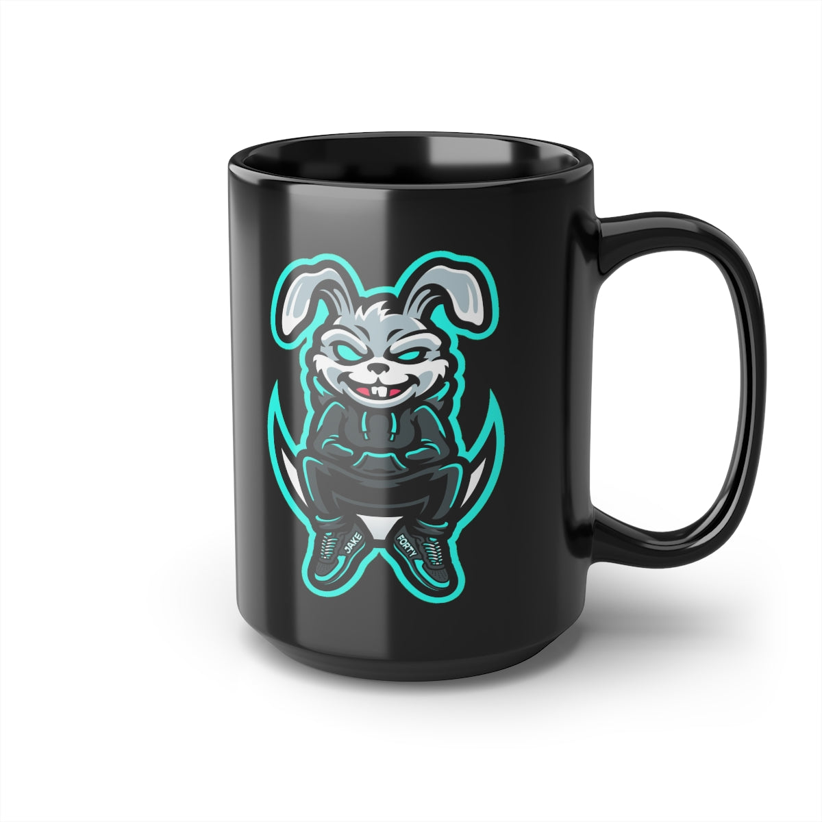 JakeForty Rabbit Black Mug, 15oz
