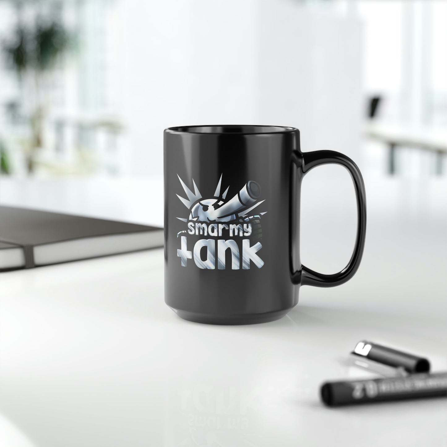 Chrome Smarmy Tank Black Mug, 15oz