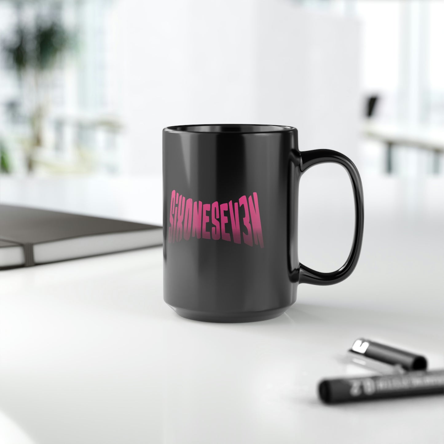 SixOneSev3n Text Black Mug, 15oz