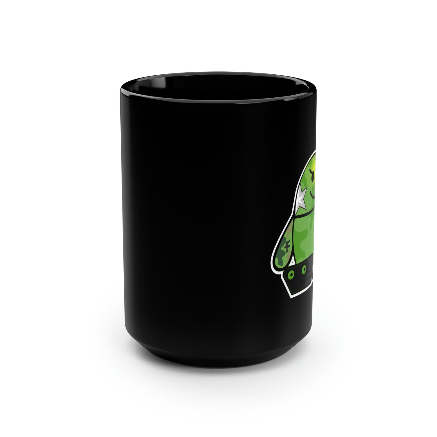 Smarmy Tank Cartoon Black Mug, 15oz