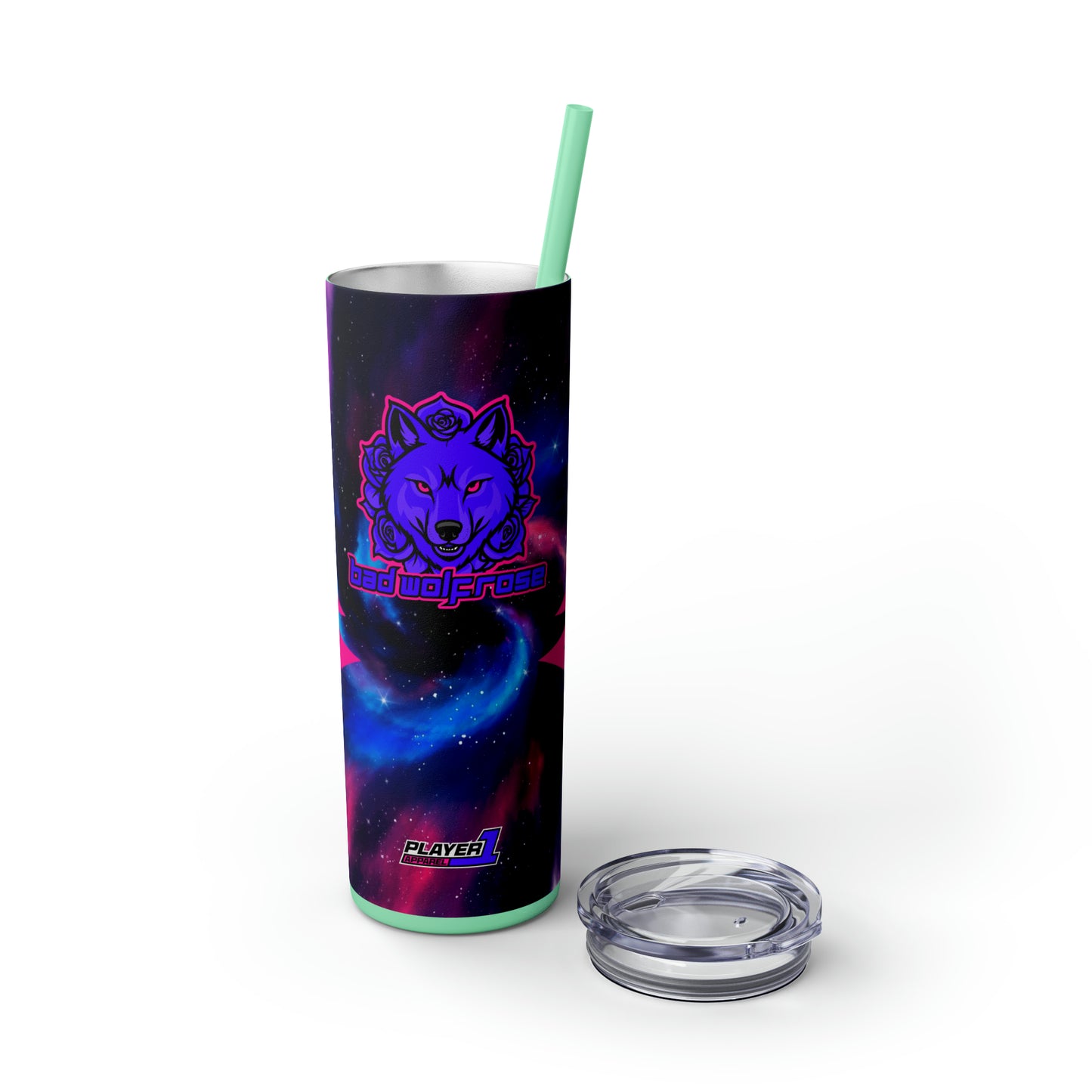 BadWolfRose Skinny Tumbler with Straw, 20oz