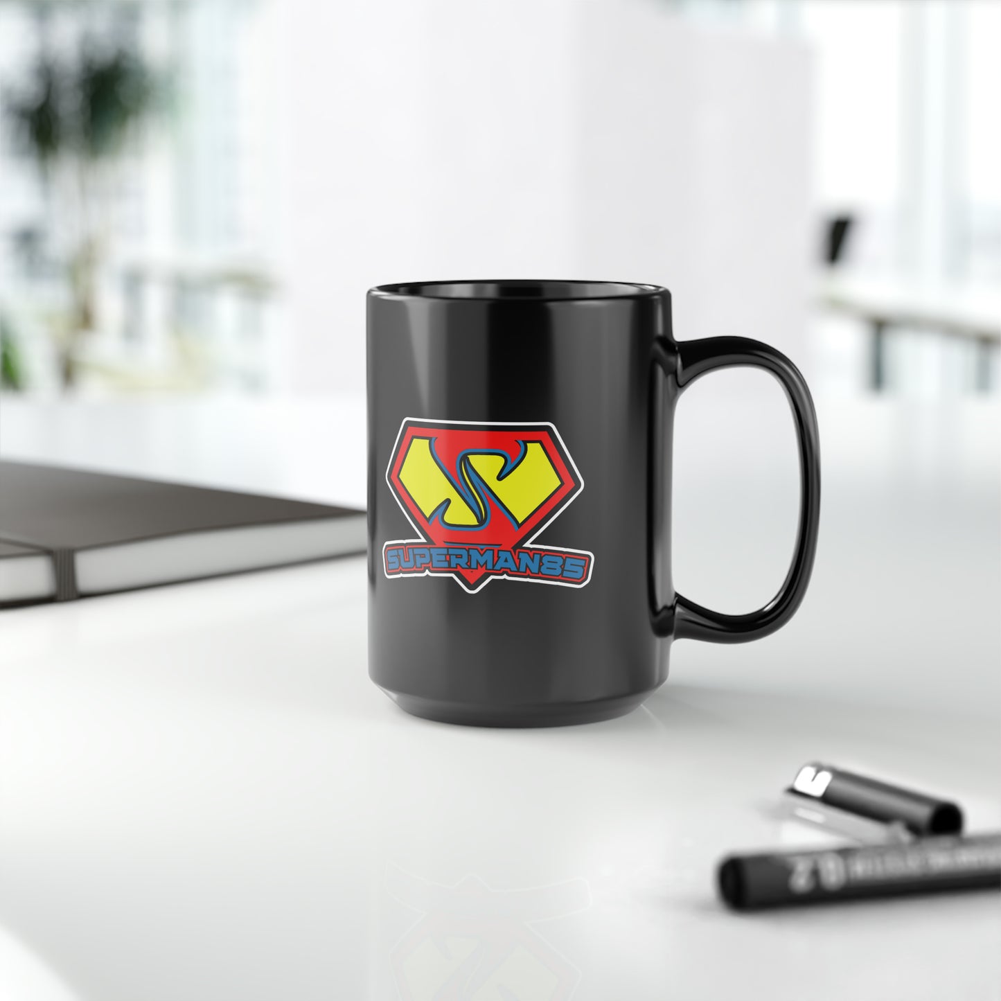 Superman85 Black Mug, 15oz