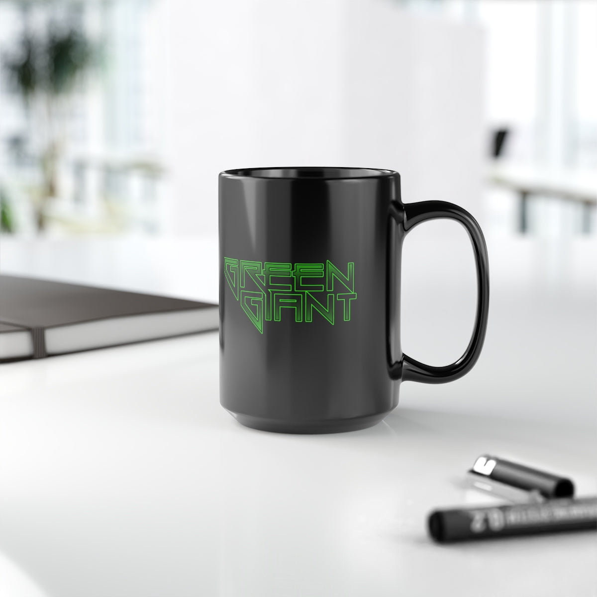 Green Giant Text Black Mug, 15oz